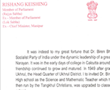 A letter from Rishang Keishing (Ex. Chief Minister, Manipur)